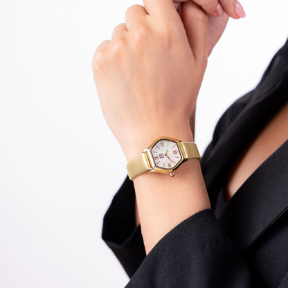 Reloj Cloe Análogo para Dama con Carátula Hexagonal y Correa de Tactopiel OE2626