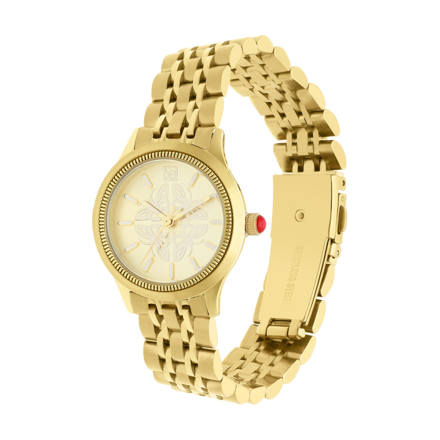 Reloj Cloe Análogo para Dama con Carátula con Diseño de Mariposas y Extensible de Acero Inoxidable OE2629