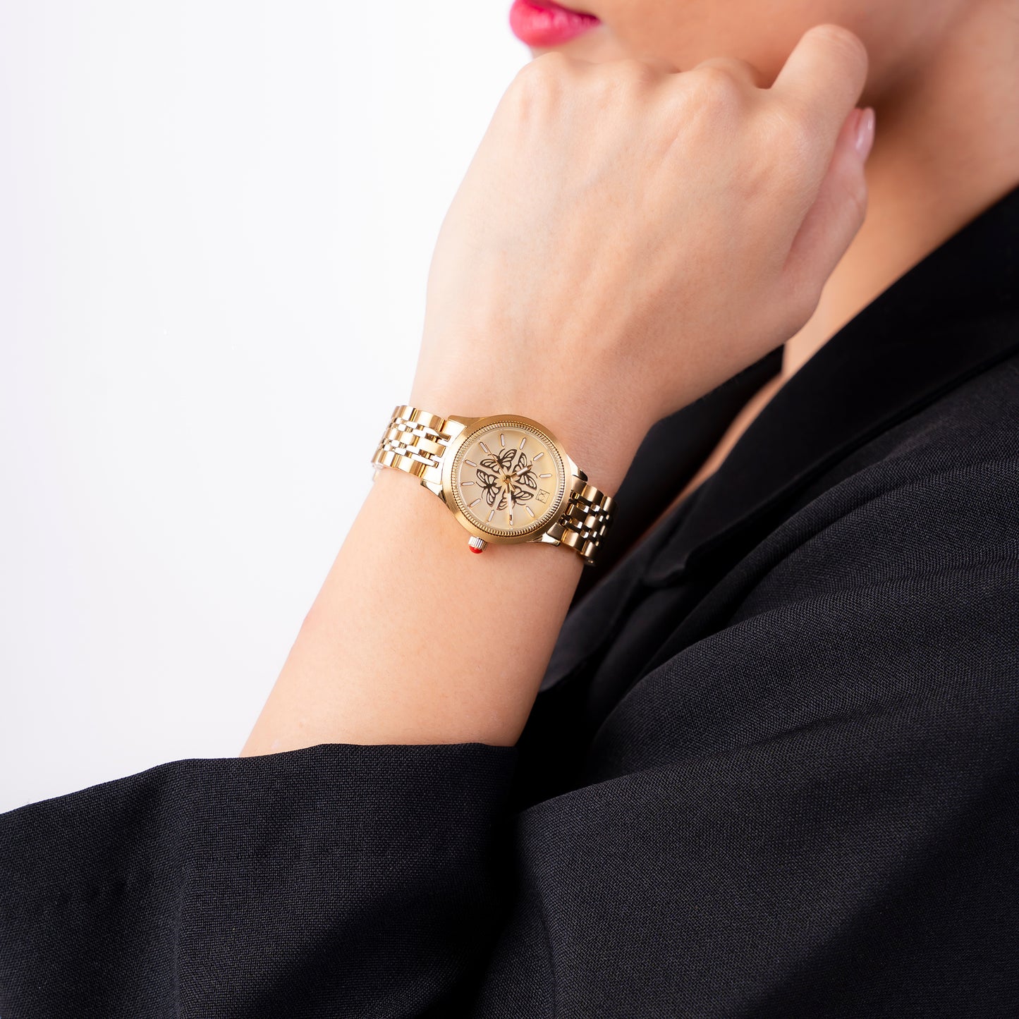 Reloj Cloe Análogo para Dama con Carátula con Diseño de Mariposas y Extensible de Acero Inoxidable OE2629