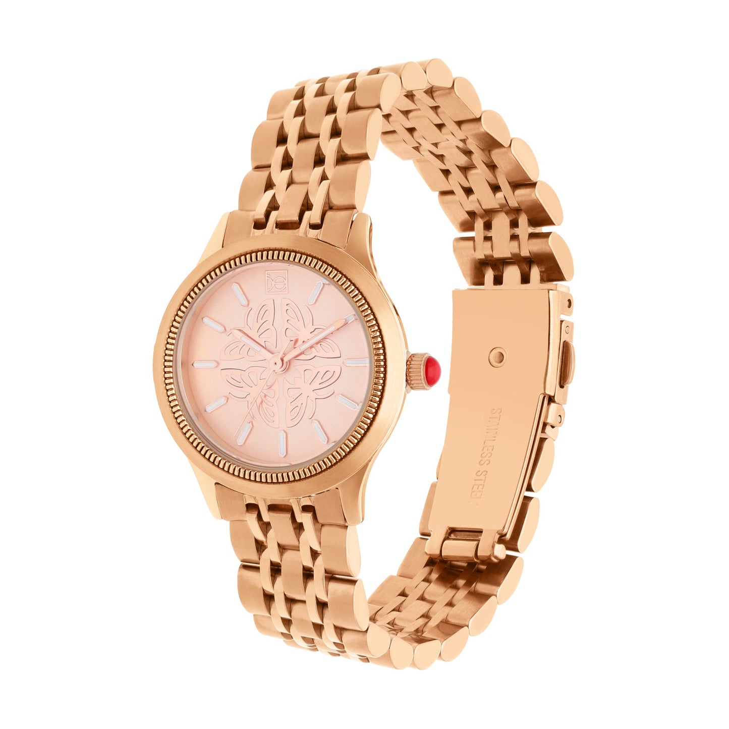 Reloj Cloe Análogo para Dama con Carátula con Diseño de Mariposas y Extensible de Acero Inoxidable OE2629