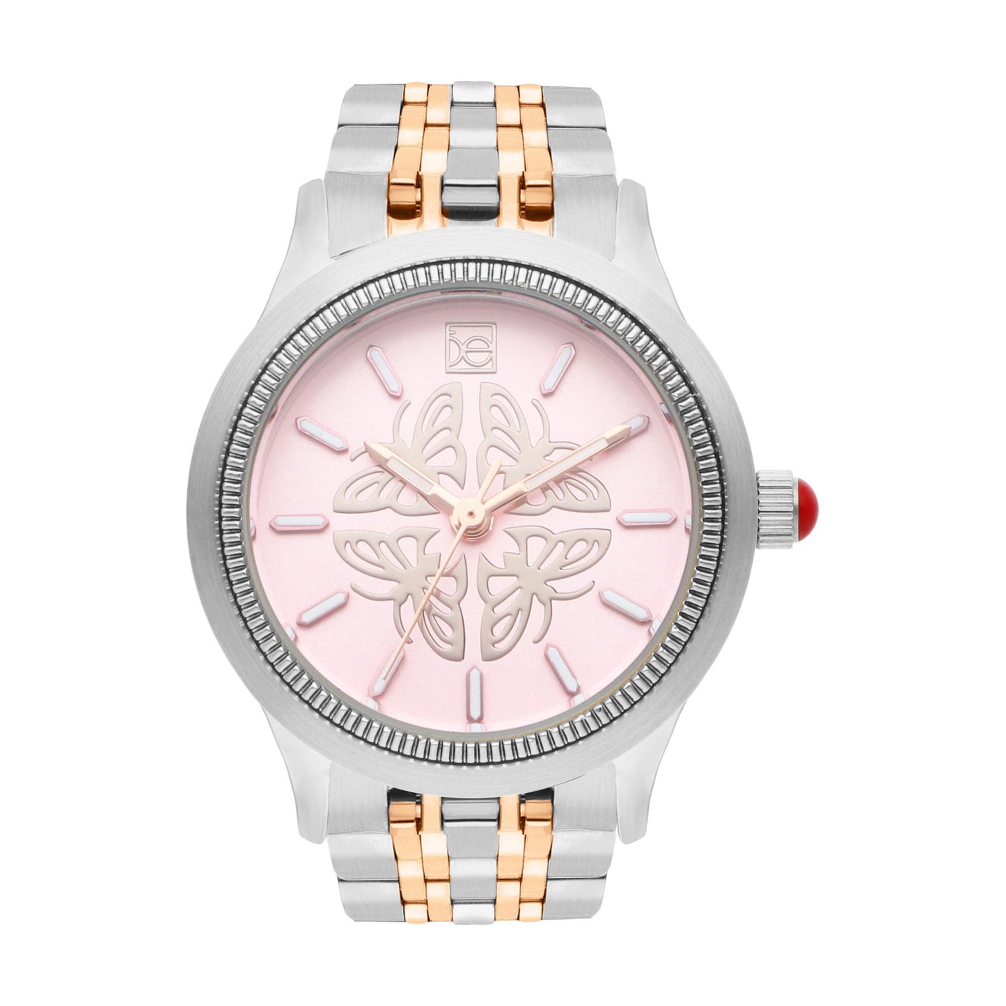 Reloj Cloe Análogo para Dama con Carátula con Diseño de Mariposas y Extensible de Acero Inoxidable OE2629