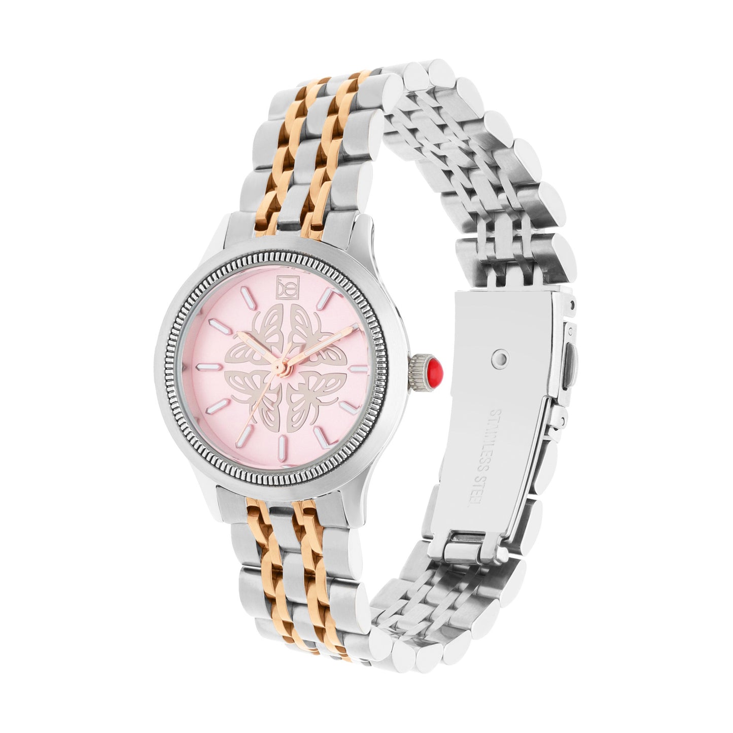 Reloj Cloe Análogo para Dama con Carátula con Diseño de Mariposas y Extensible de Acero Inoxidable OE2629