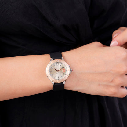 Reloj Cloe Análogo para Dama con Bisel con Simulador y Correa de Silicón