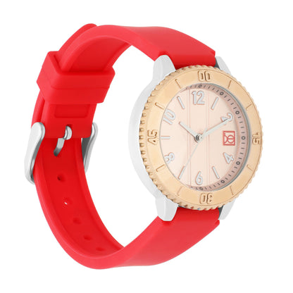 Reloj Cloe Análogo para Dama con Bisel con Simulador y Correa de Silicón