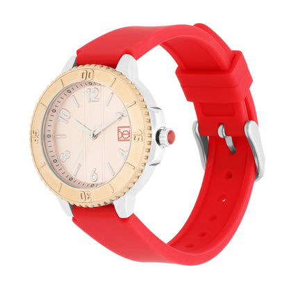 Reloj Cloe Análogo para Dama con Bisel con Simulador y Correa de Silicón