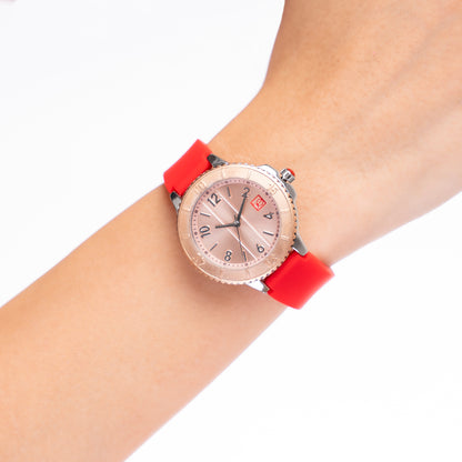 Reloj Cloe Análogo para Dama con Bisel con Simulador y Correa de Silicón