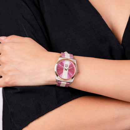 Reloj Cloe Análogo para Dama con Carátula Duo Tono y Correa de Textil