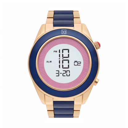 Reloj Cloe Digital para Dama con Bisel Interno Estriado y Extensible de Acero Inoxidable OE2634