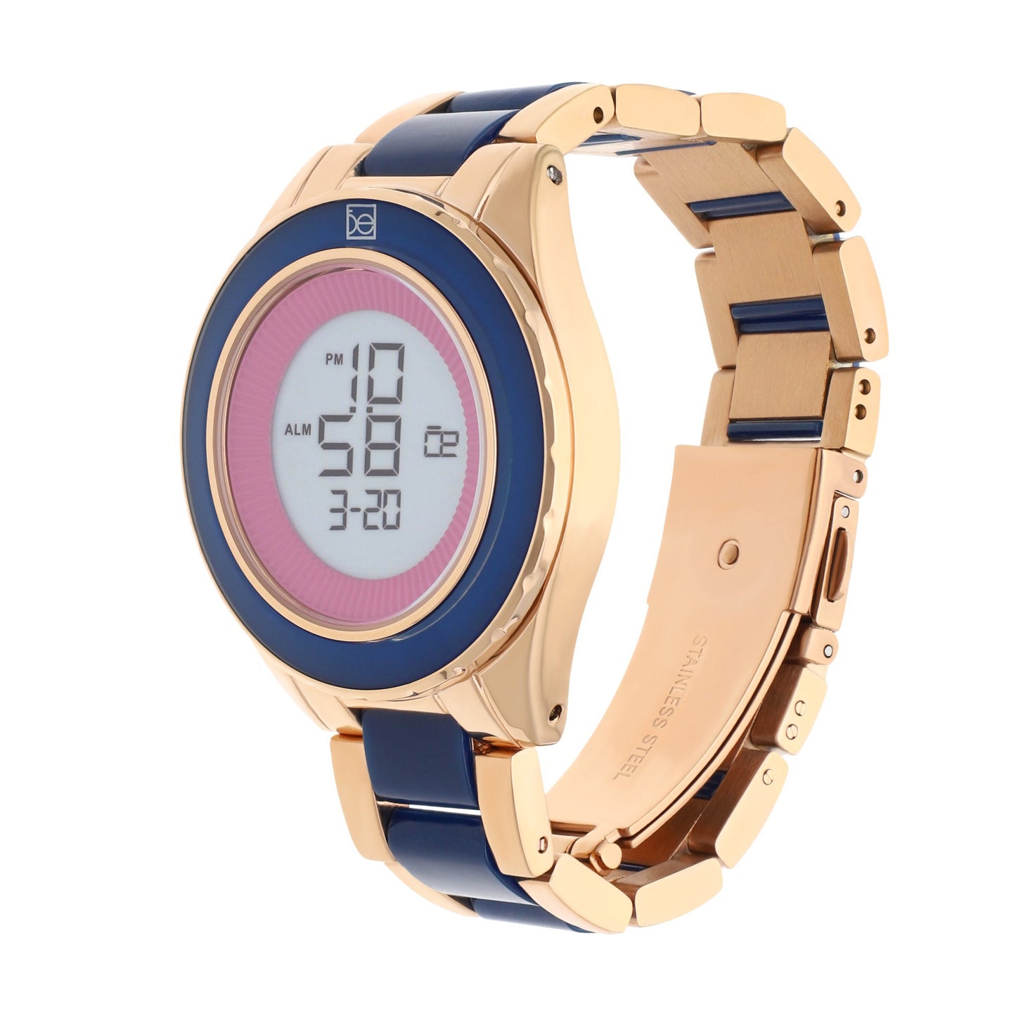 Reloj Cloe Digital para Dama con Bisel Interno Estriado y Extensible de Acero Inoxidable OE2634