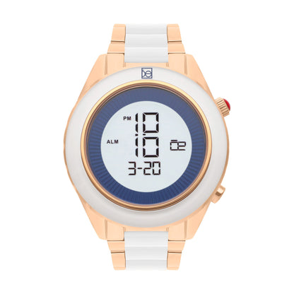 Reloj Cloe Digital para Dama con Bisel Interno Estriado y Extensible de Acero Inoxidable OE2634