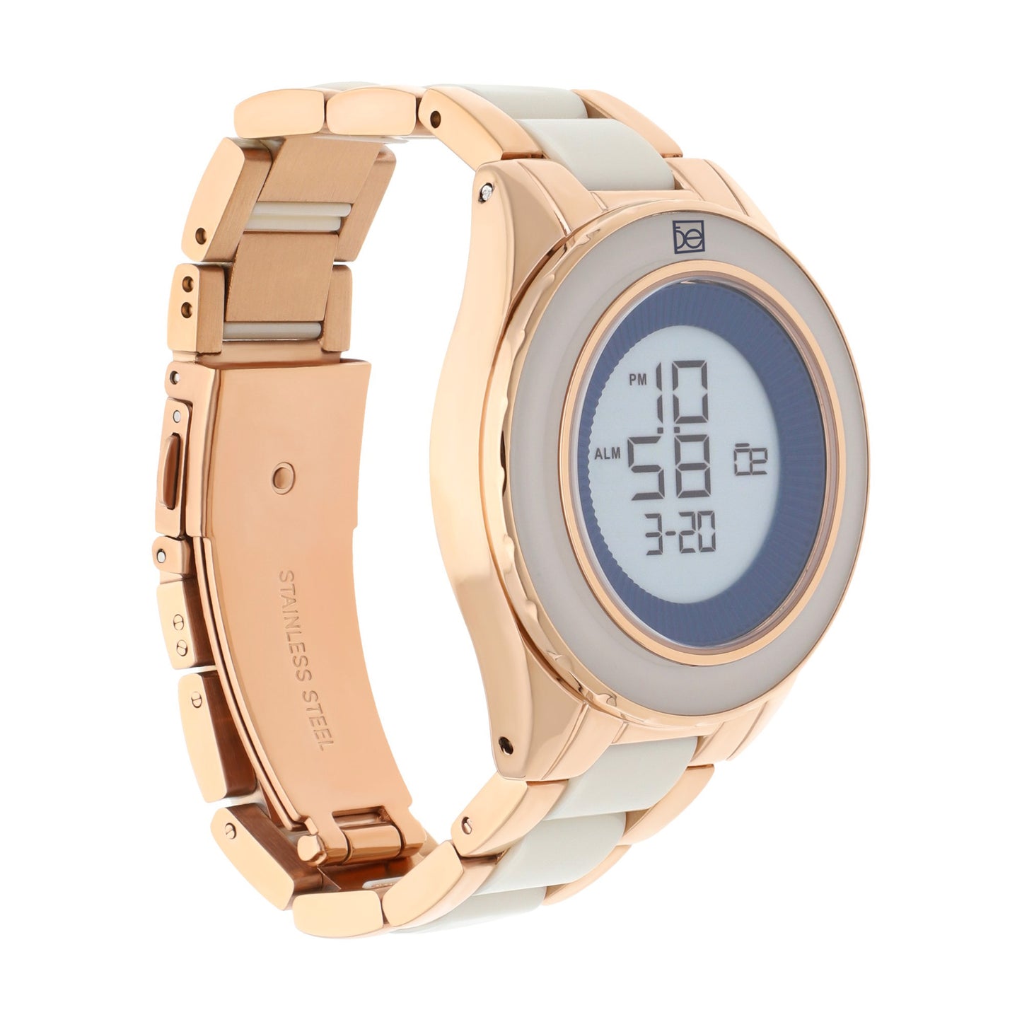 Reloj Cloe Digital para Dama con Bisel Interno Estriado y Extensible de Acero Inoxidable OE2634