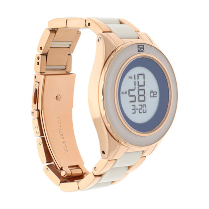 Reloj Cloe Digital para Dama con Bisel Interno Estriado y Extensible de Acero Inoxidable OE2634