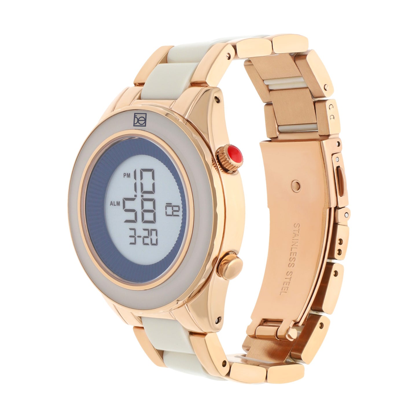 Reloj Cloe Digital para Dama con Bisel Interno Estriado y Extensible de Acero Inoxidable OE2634