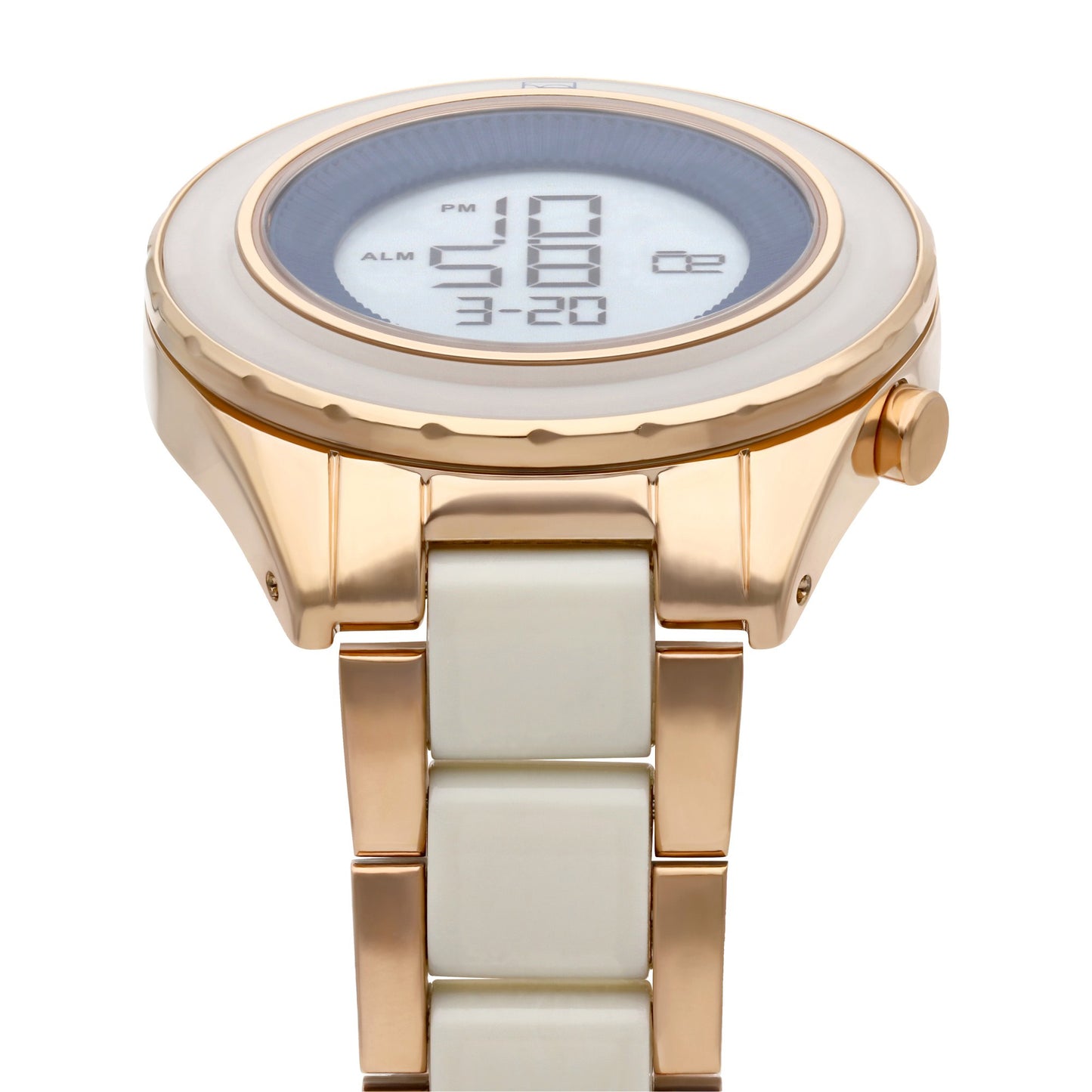 Reloj Cloe Digital para Dama con Bisel Interno Estriado y Extensible de Acero Inoxidable OE2634