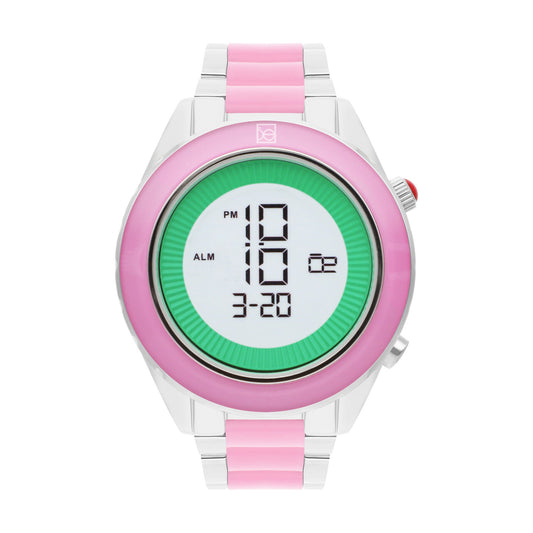 Reloj Cloe Digital para Dama con Bisel Interno Estriado y Extensible de Acero Inoxidable OE2634