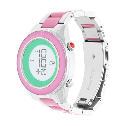 Reloj Cloe Digital para Dama con Bisel Interno Estriado y Extensible de Acero Inoxidable OE2634