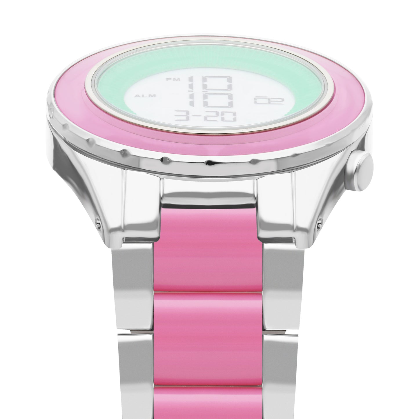 Reloj Cloe Digital para Dama con Bisel Interno Estriado y Extensible de Acero Inoxidable OE2634