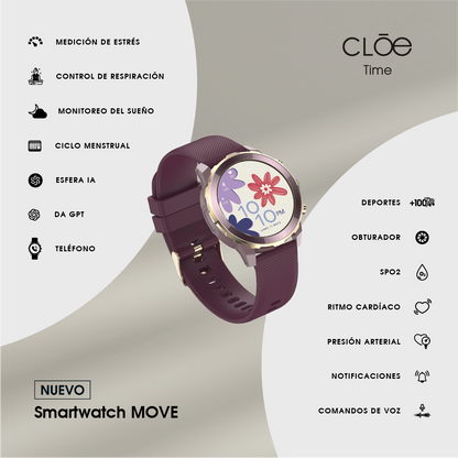 Smartwatch Cloe MOVE para Dama con Inteligencia Artificial Integrada y Correa de Silicón OE2640